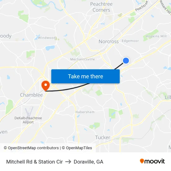 Mitchell Rd & Station Cir to Doraville, GA map