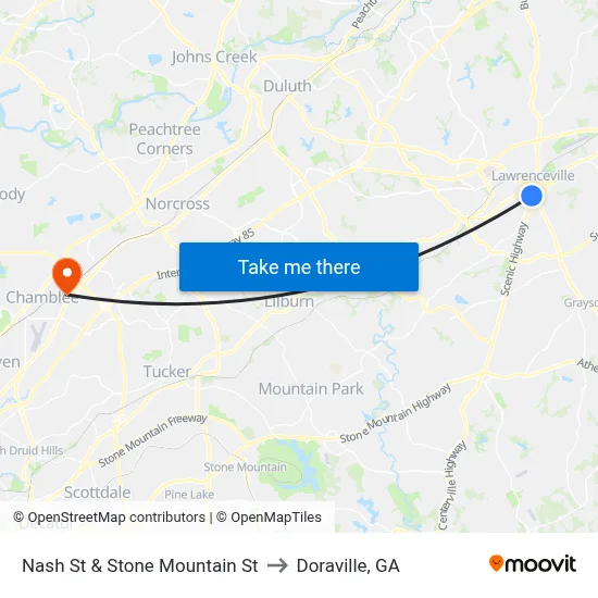 Nash St & Stone Mountain St to Doraville, GA map