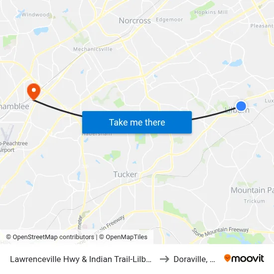 Lawrenceville Hwy & Indian Trail-Lilburn to Doraville, GA map