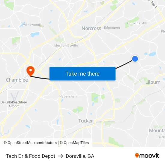 Tech Dr & Food Depot to Doraville, GA map