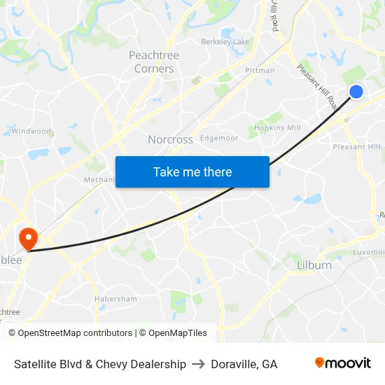 Satellite Blvd & Chevy Dealership to Doraville, GA map