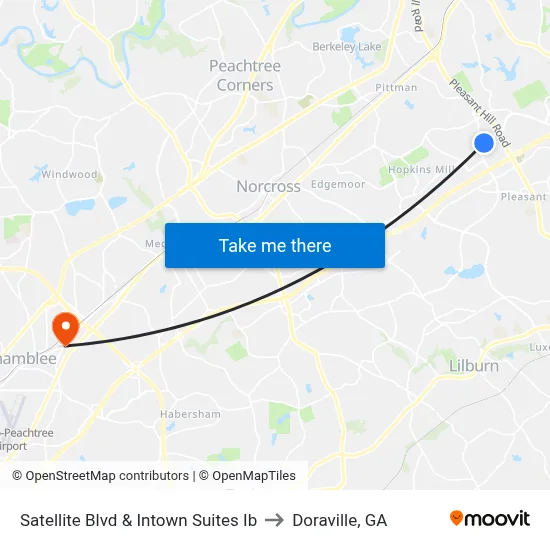 Satellite Blvd & Intown Suites Ib to Doraville, GA map
