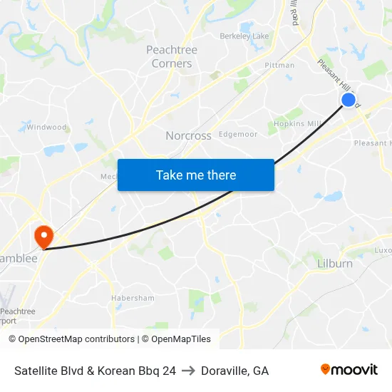 Satellite Blvd & Korean Bbq 24 to Doraville, GA map