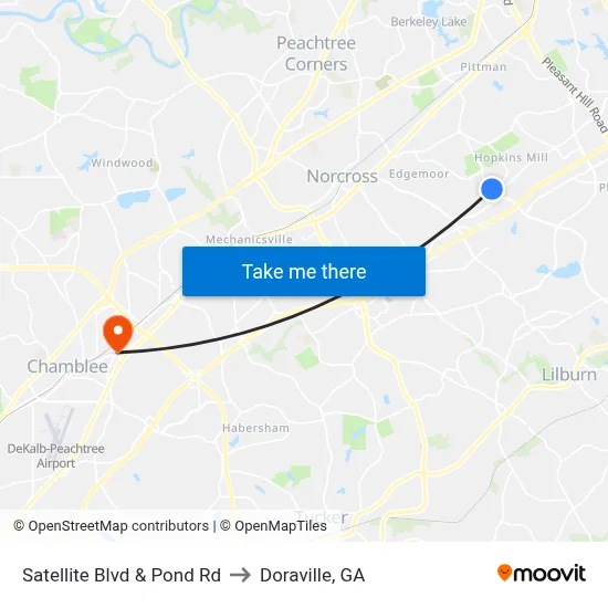 Satellite Blvd & Pond Rd to Doraville, GA map