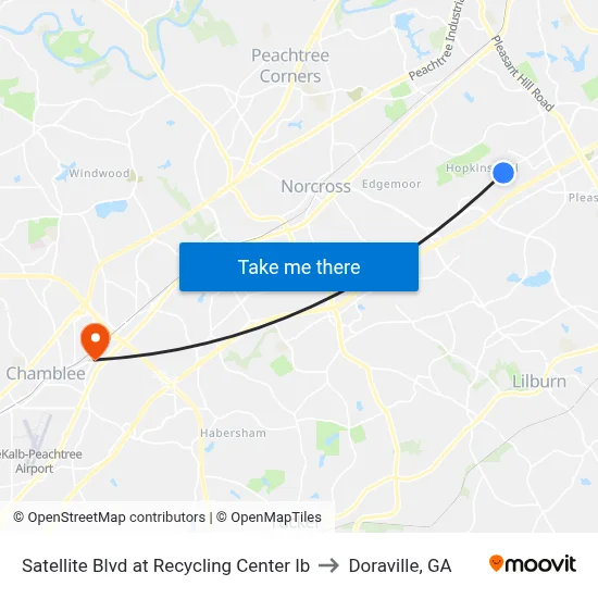Satellite Blvd at Recycling Center Ib to Doraville, GA map