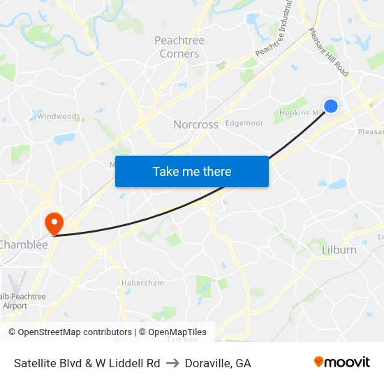 Satellite Blvd & W Liddell Rd to Doraville, GA map