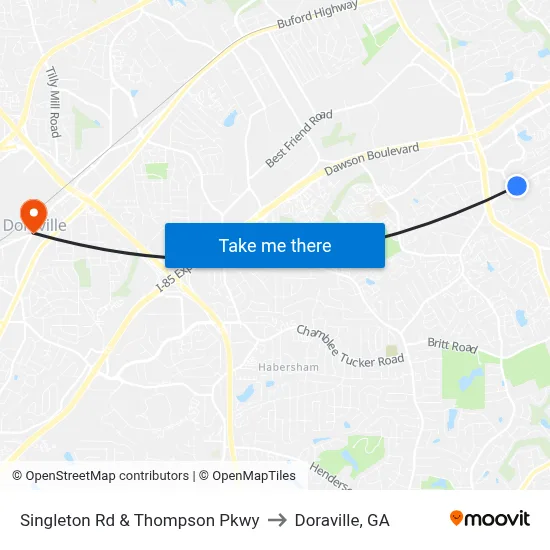 Singleton Rd & Thompson Pkwy to Doraville, GA map