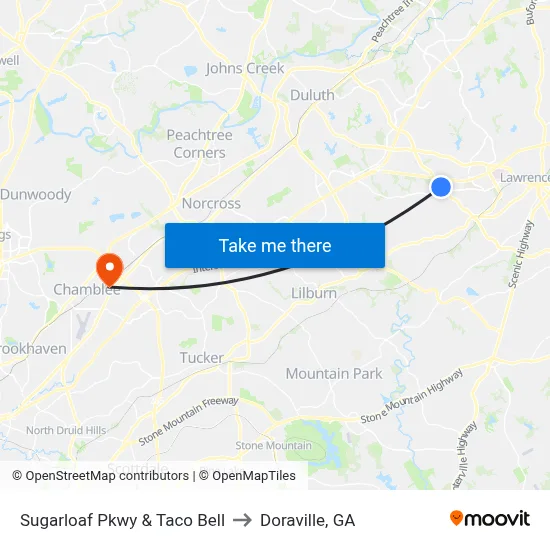 Sugarloaf Pkwy & Taco Bell to Doraville, GA map