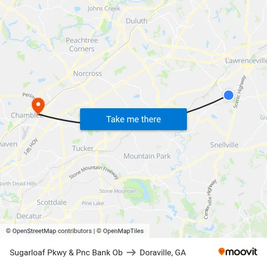 Sugarloaf Pkwy & Pnc Bank Ob to Doraville, GA map