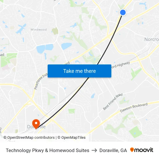 Technology Pkwy  & Homewood Suites to Doraville, GA map