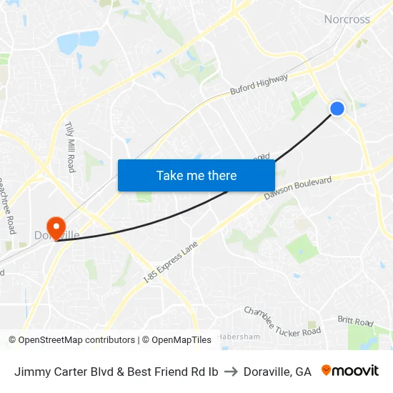 Jimmy Carter Blvd & Best Friend Rd Ib to Doraville, GA map