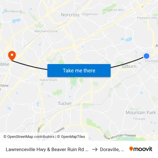 Lawrenceville Hwy & Beaver Ruin Rd Ob to Doraville, GA map