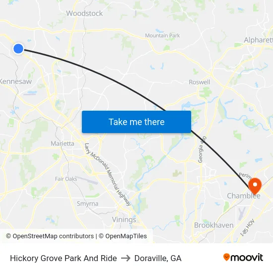 Hickory Grove Park And Ride to Doraville, GA map