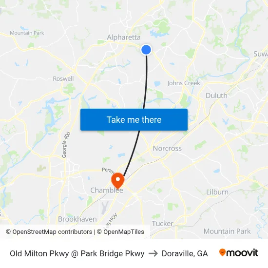 Old Milton Pkwy @ Park Bridge Pkwy to Doraville, GA map
