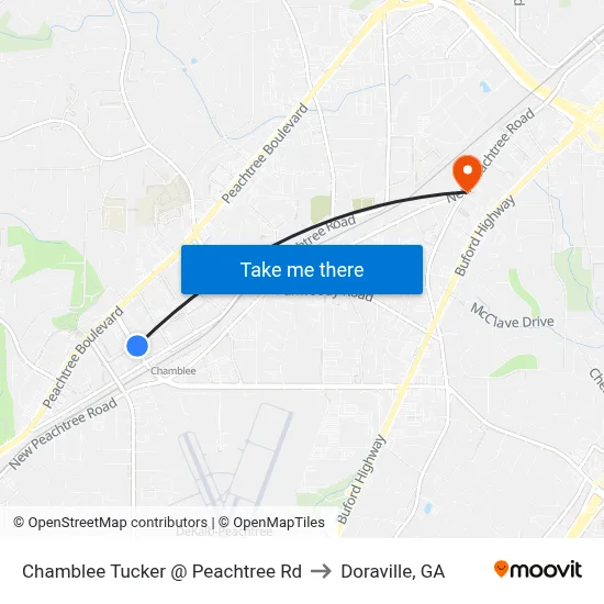 Chamblee Tucker @ Peachtree Rd to Doraville, GA map