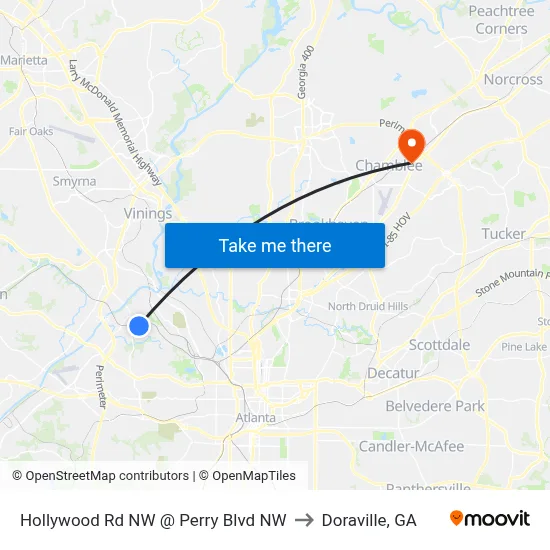 Hollywood Rd NW @ Perry Blvd NW to Doraville, GA map
