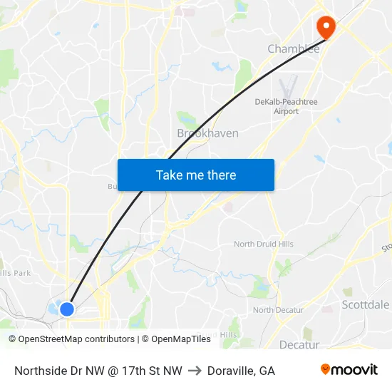Northside Dr NW @ 17th St NW to Doraville, GA map