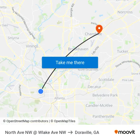 North Ave NW @ Wlake Ave NW to Doraville, GA map