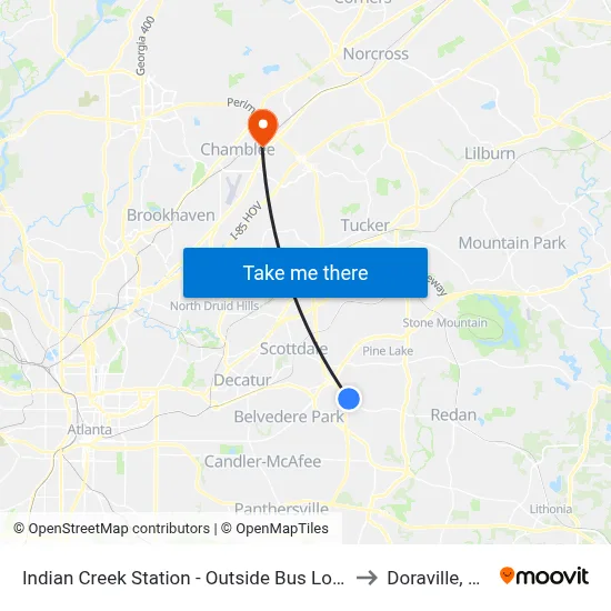 Indian Creek Station - Outside Bus Loop to Doraville, GA map