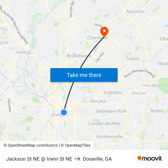 Jackson St NE @ Irwin St NE to Doraville, GA map