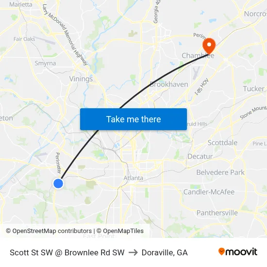 Scott St SW @ Brownlee Rd SW to Doraville, GA map