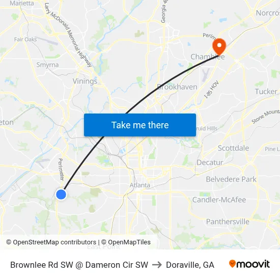 Brownlee Rd SW @ Dameron Cir SW to Doraville, GA map
