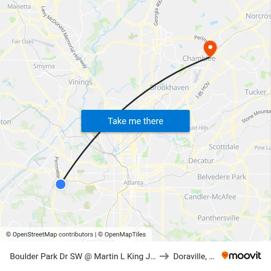 Boulder Park Dr SW @ Martin L King Jr Dr to Doraville, GA map