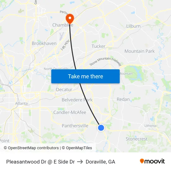 Pleasantwood Dr @ E Side Dr to Doraville, GA map