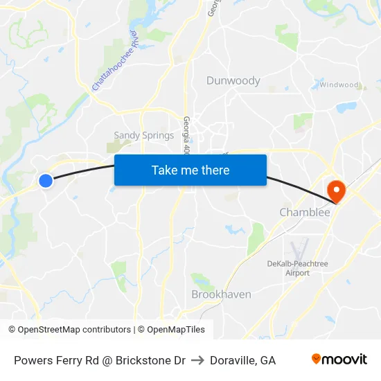 Powers Ferry Rd @ Brickstone Dr to Doraville, GA map