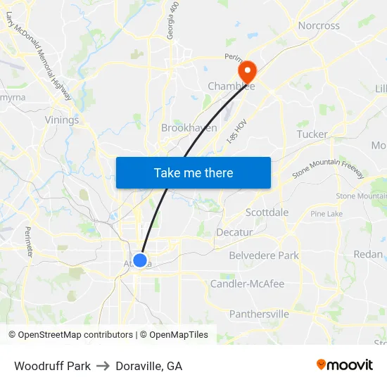 Woodruff Park to Doraville, GA map