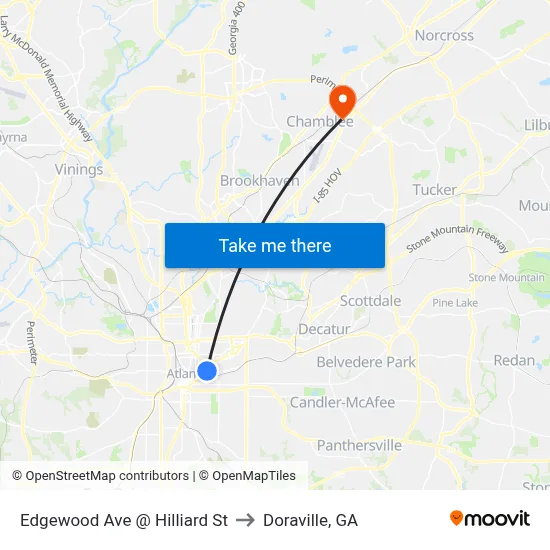 Edgewood Ave @ Hilliard St to Doraville, GA map