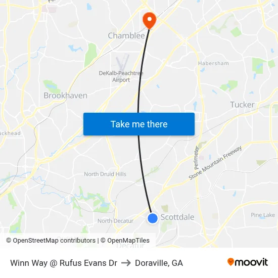 Winn Way @ Rufus Evans Dr to Doraville, GA map