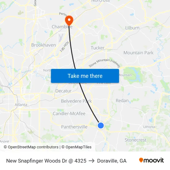 New Snapfinger Woods Dr @ 4325 to Doraville, GA map