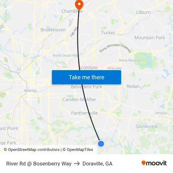 River Rd @ Bosenberry Way to Doraville, GA map