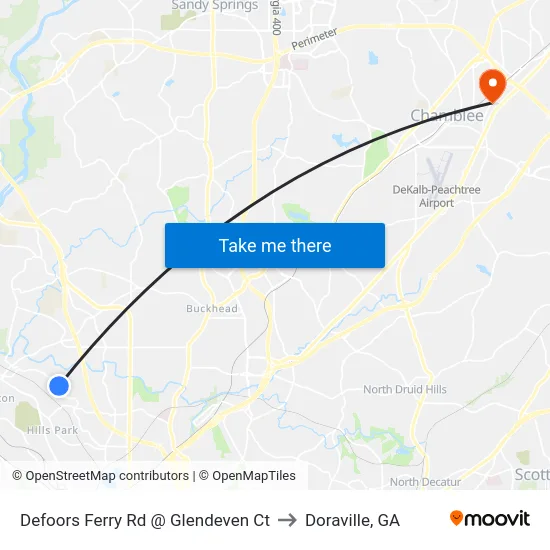 Defoors Ferry Rd @ Glendeven Ct to Doraville, GA map