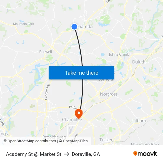 Academy St @ Market St to Doraville, GA map
