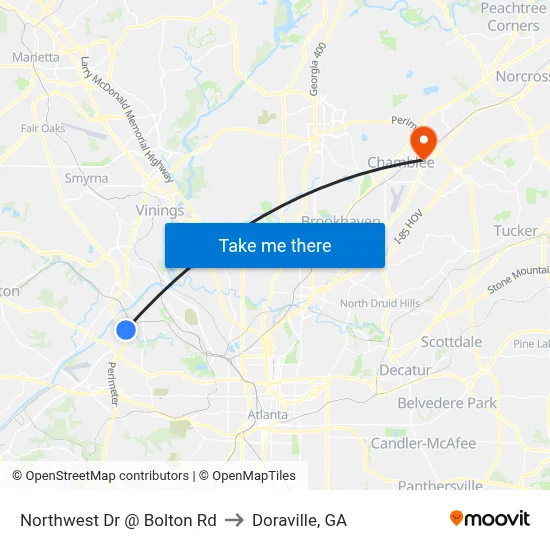 Northwest Dr @ Bolton Rd to Doraville, GA map