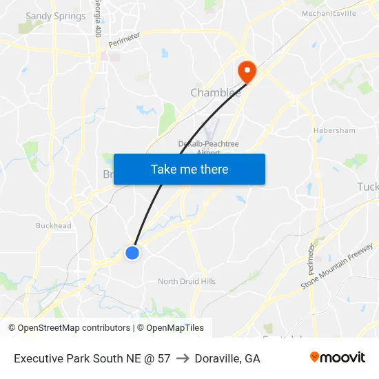 Executive Park South NE @ 57 to Doraville, GA map