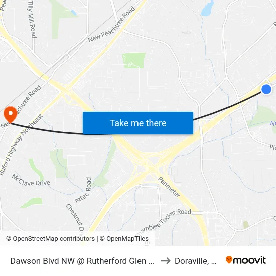 Dawson Blvd NW @ Rutherford Glen Cir to Doraville, GA map