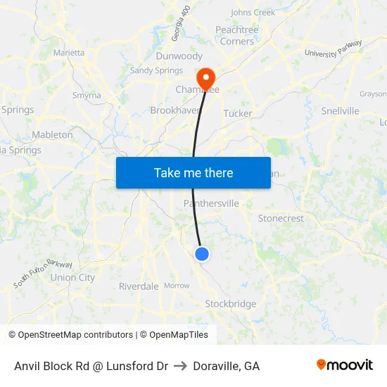 Anvil Block Rd @ Lunsford Dr to Doraville, GA map