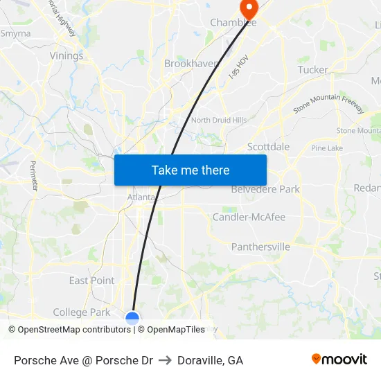 Porsche Ave @ Porsche Dr to Doraville, GA map