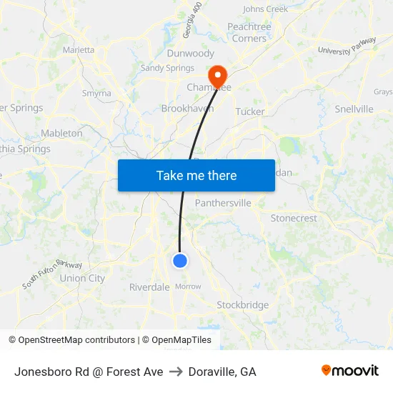 Jonesboro Rd @ Forest Ave to Doraville, GA map