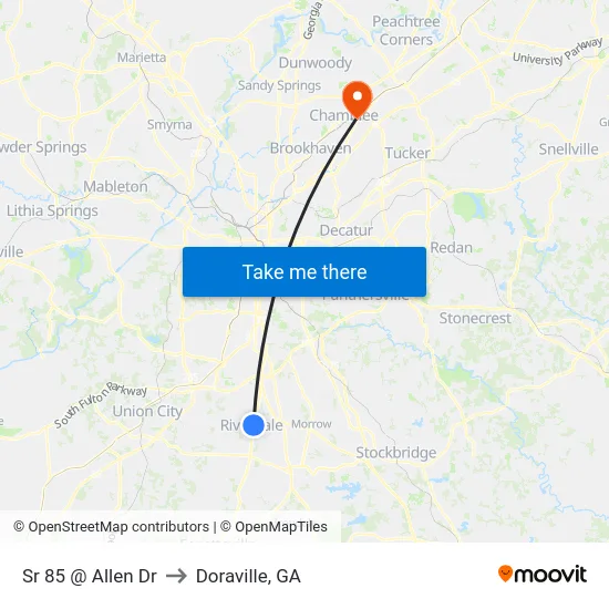 Sr 85 @ Allen Dr to Doraville, GA map