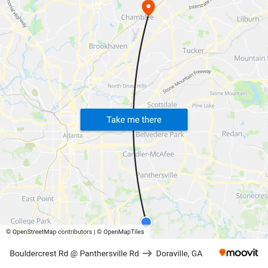 Bouldercrest Rd @ Panthersville Rd to Doraville, GA map
