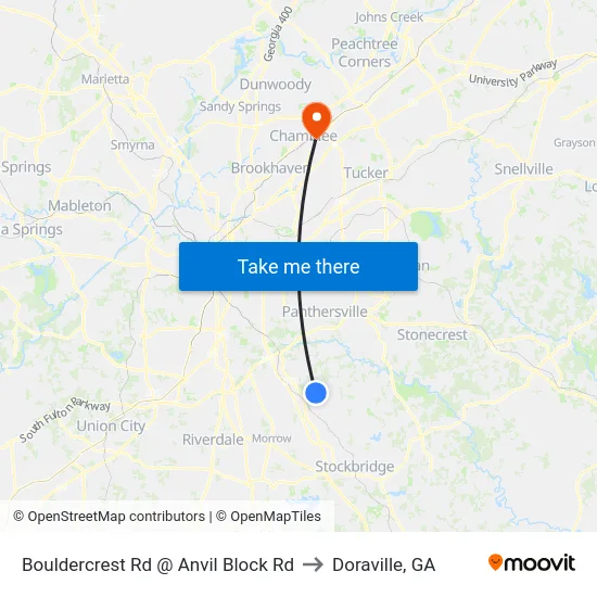 Bouldercrest Rd @ Anvil Block Rd to Doraville, GA map