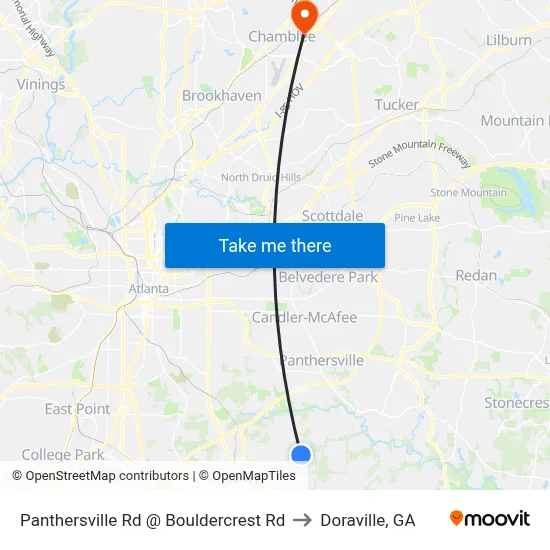 Panthersville Rd @ Bouldercrest Rd to Doraville, GA map