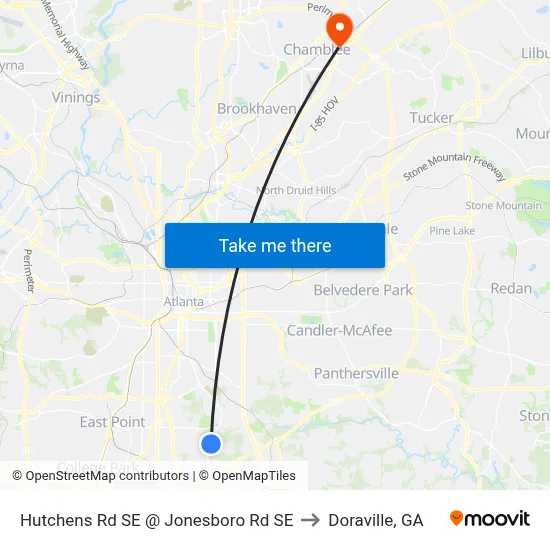Hutchens Rd SE @ Jonesboro Rd SE to Doraville, GA map