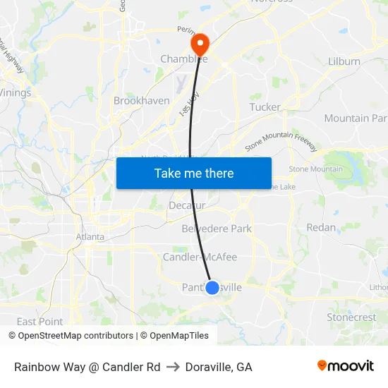 Rainbow Way @ Candler Rd to Doraville, GA map