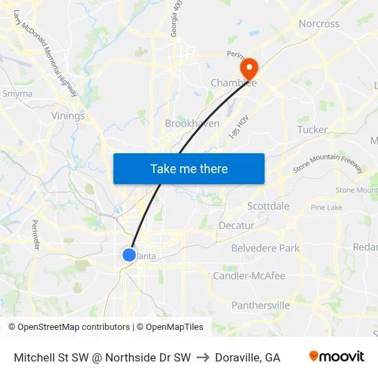 Mitchell St SW @ Northside Dr SW to Doraville, GA map
