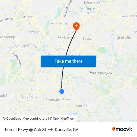 Forest Pkwy @ Ash St to Doraville, GA map